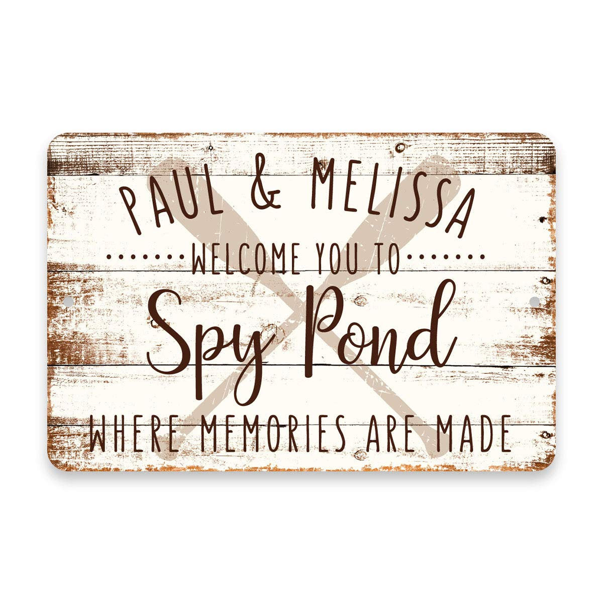 Personalized Welcome to Spy Pond Where Memories are Made Sign - 8 X 12 Metal Sign with Wood Look