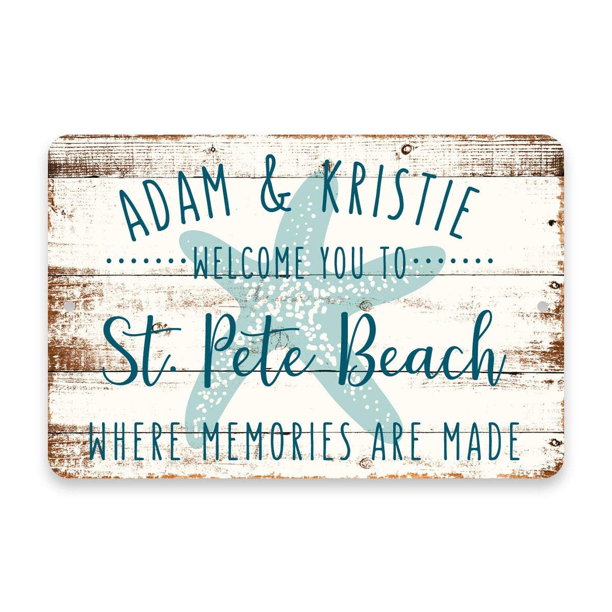 Personalized Welcome to St. Pete Beach Where Memories are Made Sign - 8 X 12 Metal Sign with Wood Look