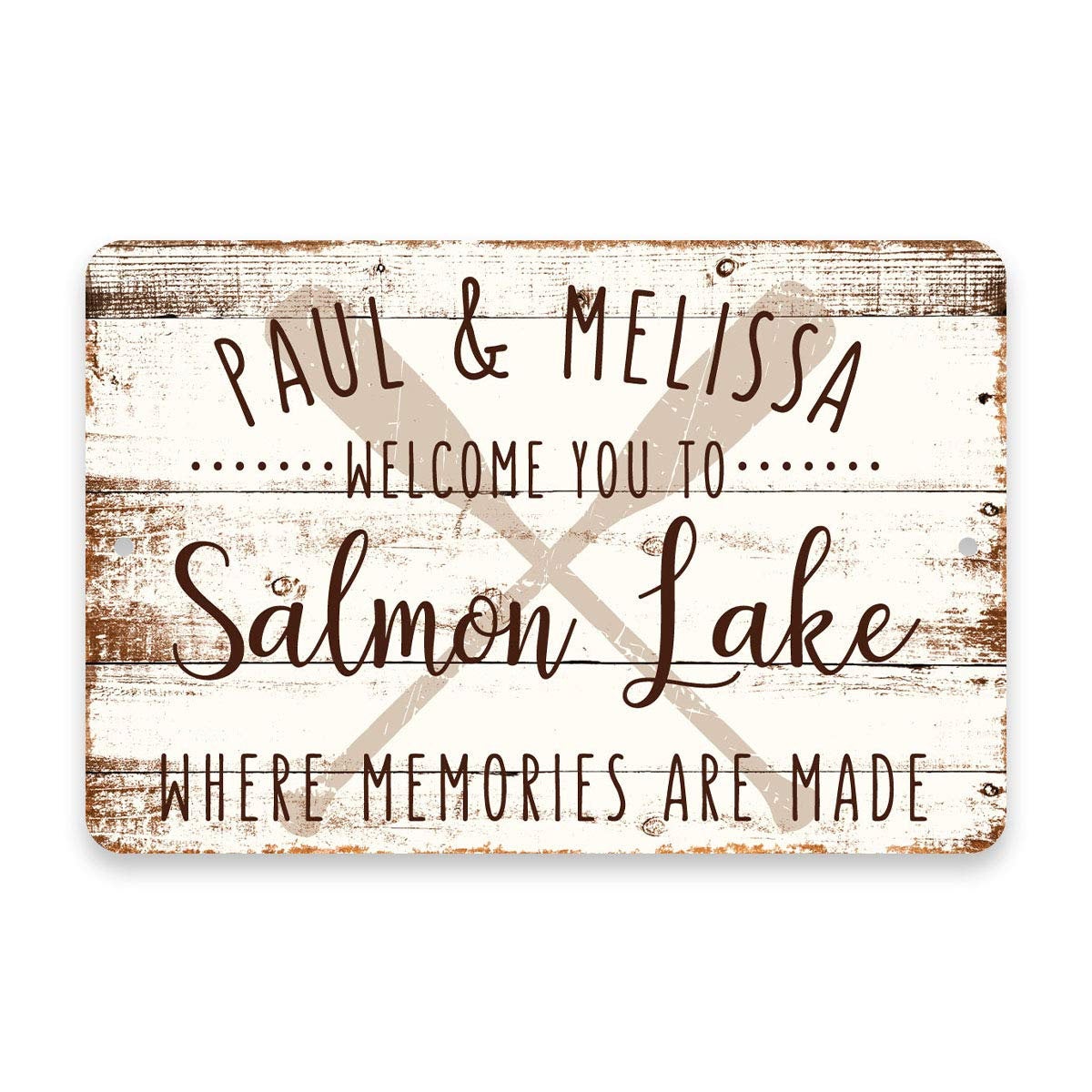 Personalized Welcome to Salmon Lake Where Memories are Made Sign - 8 X 12 Metal Sign with Wood Look