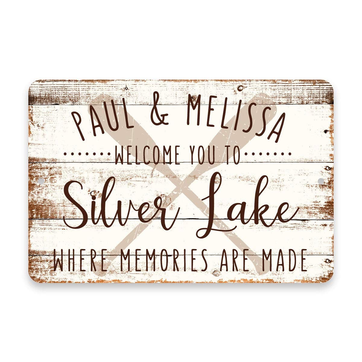 Personalized Welcome to Silver Lake Where Memories are Made Sign - 8 X 12 Metal Sign with Wood Look