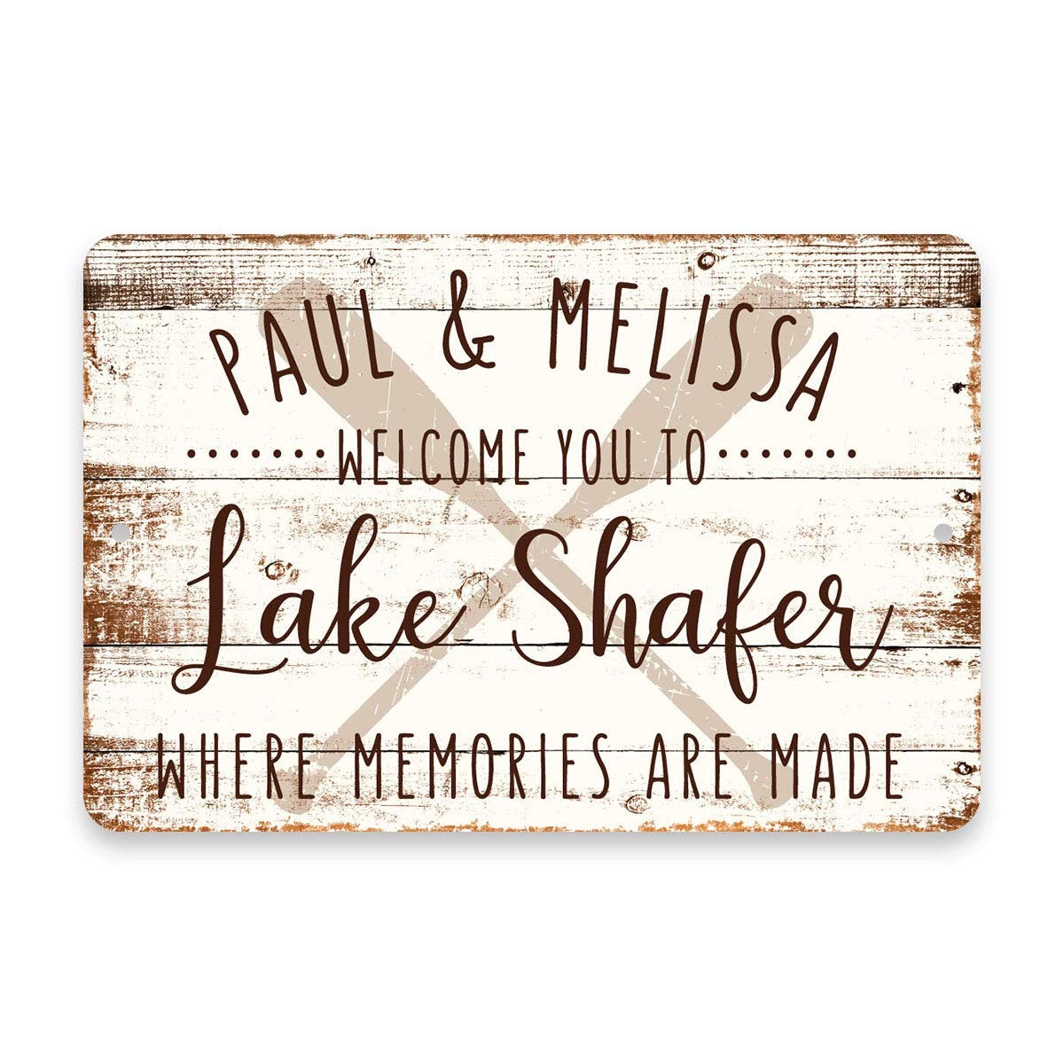 Personalized Welcome to Lake Shafer Where Memories are Made Sign - 8 X 12 Metal Sign with Wood Look