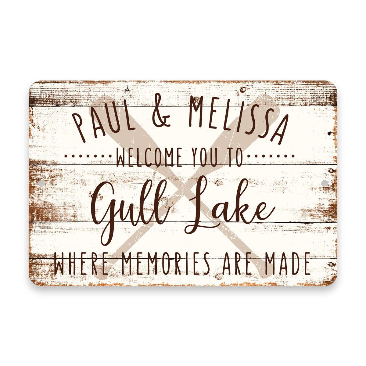 Personalized Welcome to Gull Lake Where Memories are Made Sign - 8 X 12 Metal Sign with Wood Look
