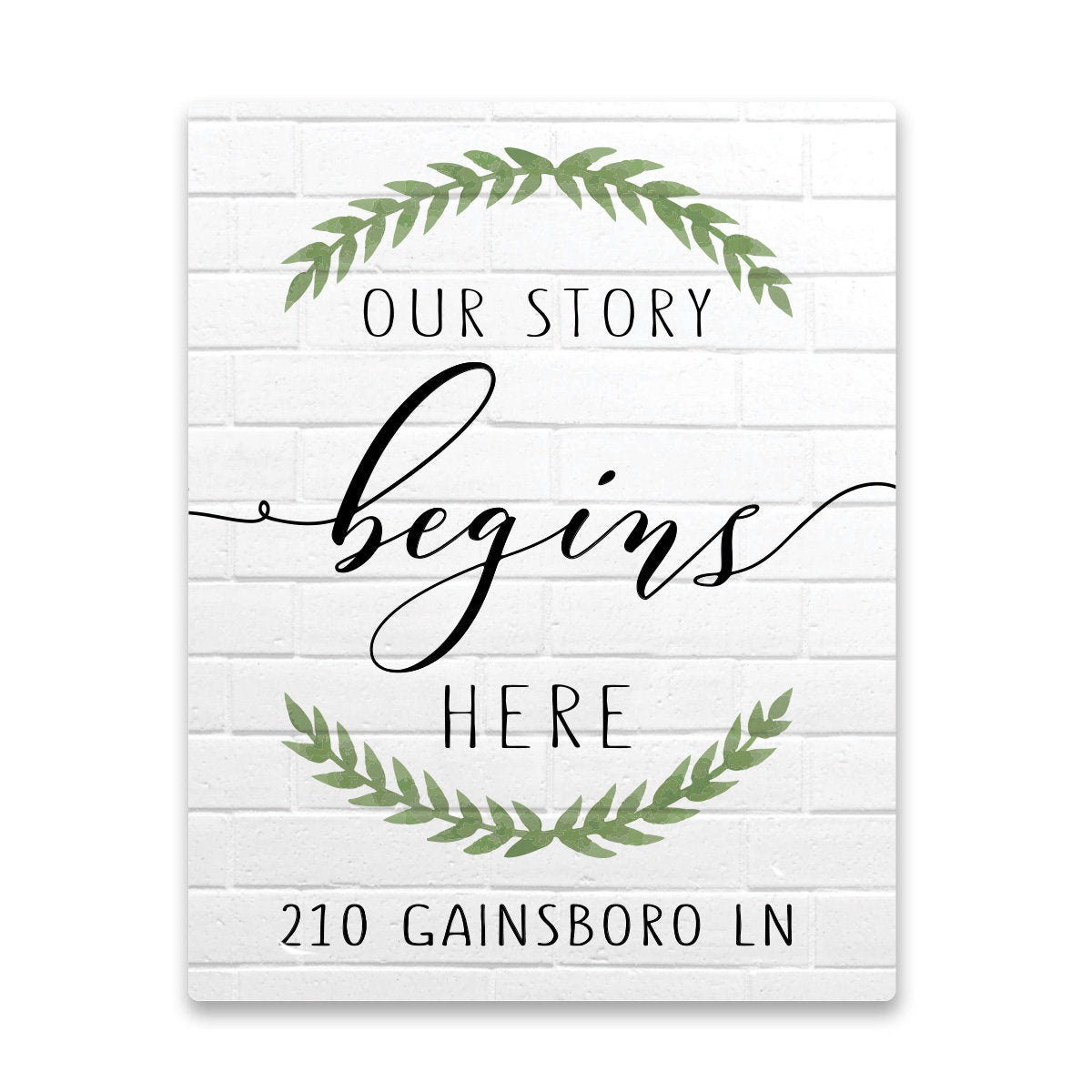 Personalized Our Story Begins Here White Brick Look Wall Art