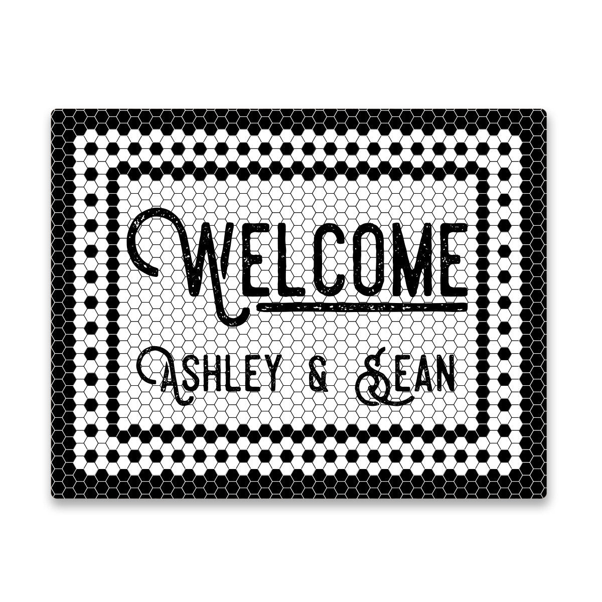 Personalized Welcome Black and White Mosaic Tile Look Wall Art