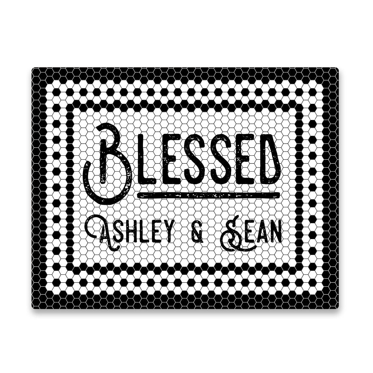 Personalized Blessed Black and White Mosaic Tile Look Wall Art