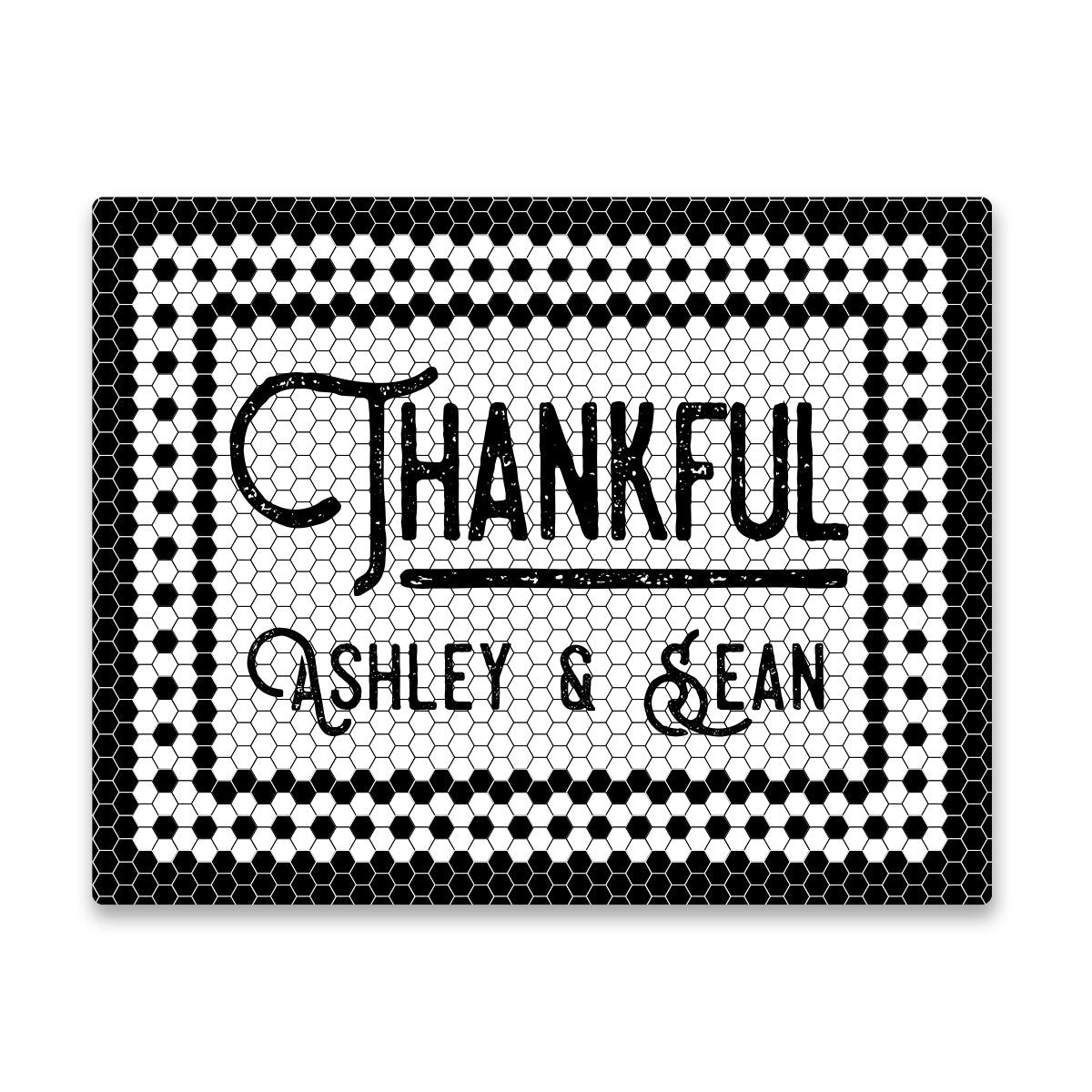 Personalized Thankful Black and White Mosaic Tile Look Wall Art