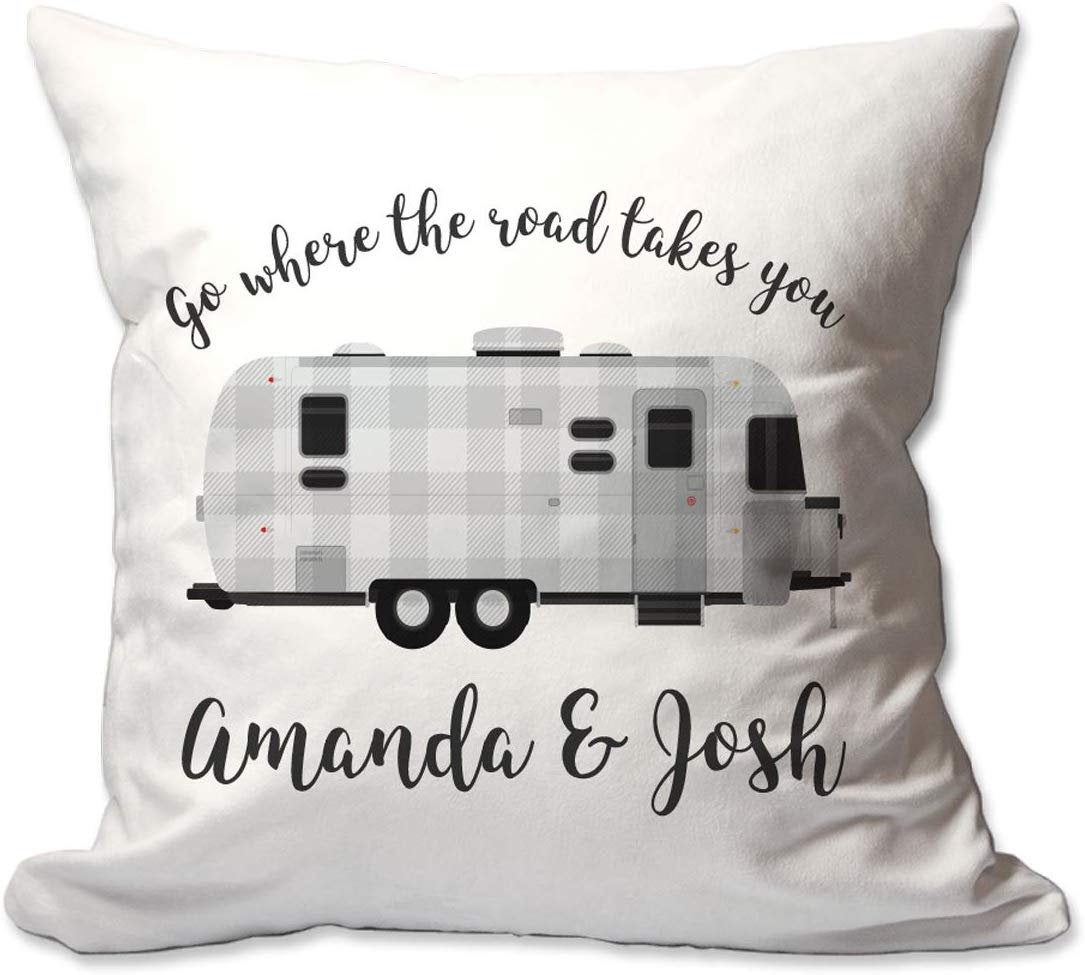 Personalized Go Where The Road Takes You Camper 17 X 17 Throw Pillow  - Cover Only OR Cover with Insert