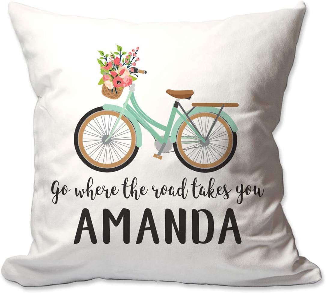 Personalized Go Where The Road Takes You Bicycle17 X 17 Throw Pillow  - Cover Only OR Cover with Insert