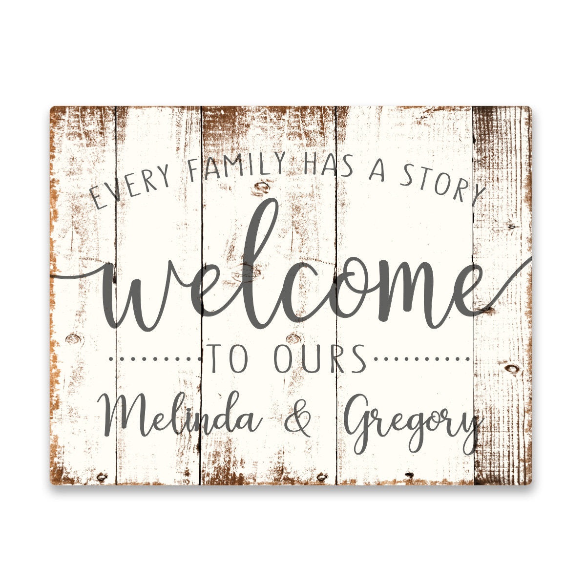 Personalized Every Family has a Story Welcome to Ours 11 X 14 Aluminum Wall Art
