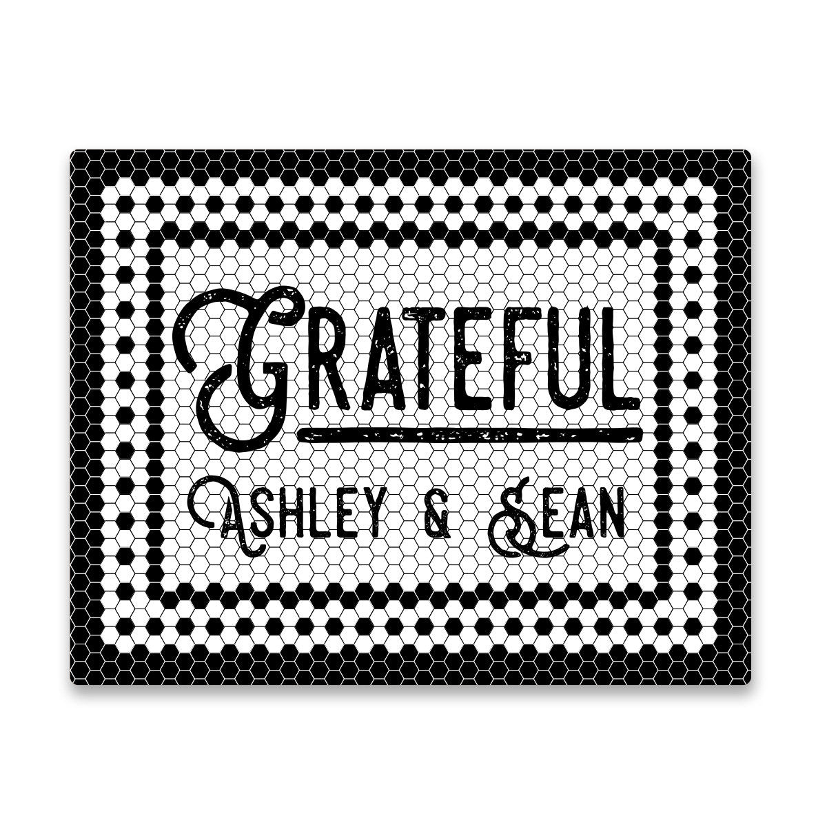 Personalized Grateful Black and White Mosaic Tile Look Wall Art