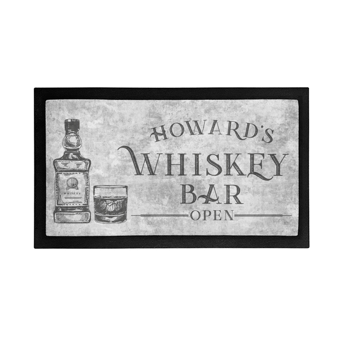 Personalized Whiskey Bar is Open Mat - Placemat Style Rubber Bar Mat